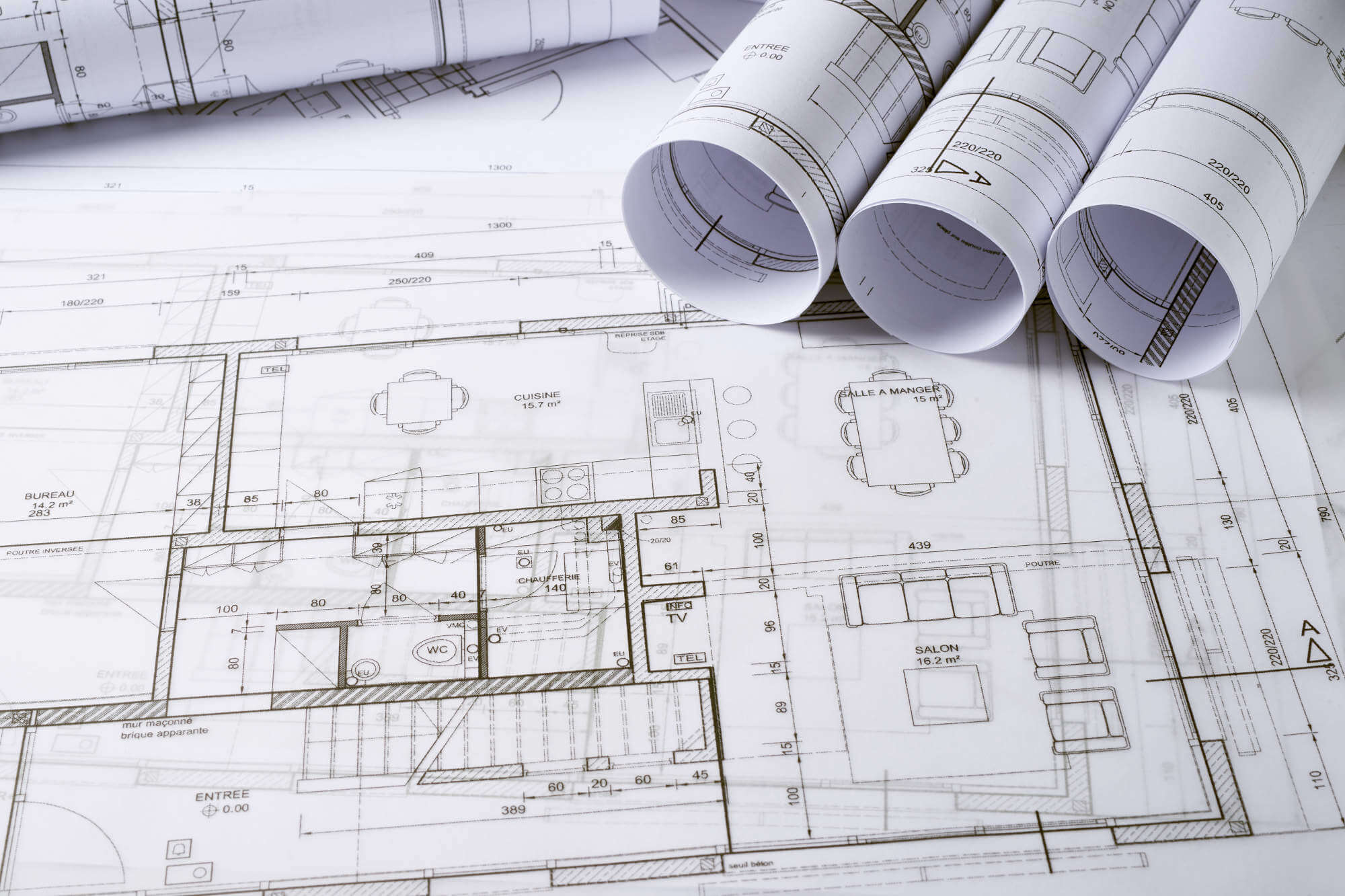 Multiple blueprints, some rolled up